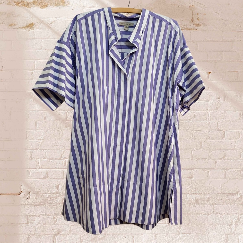 Banana Republic Rhyah Poplin Mini Dress In Bold Blue Stripe Size M/L - Picture 4 of 6